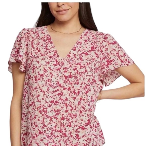 NYDJ Ditsy Floral Petal Short Sleeve Fairy Dust Floral Print Blouse Size S NEW - Picture 2 of 15